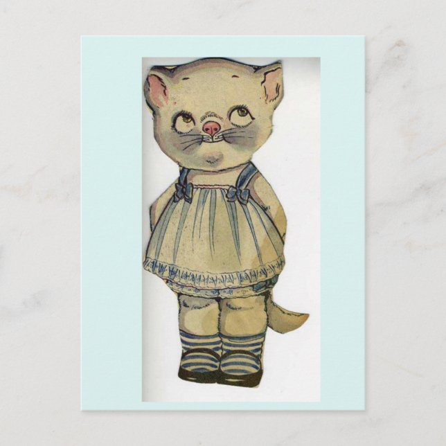 CAT PAPER DOLL VINTAGE CUTE POSTCARD (Front)