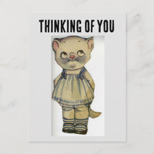 CAT PAPER DOLL VINTAGE THINKING OF YOU POSTCARD