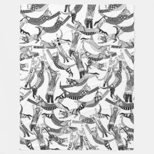 cat party black white fleece blanket