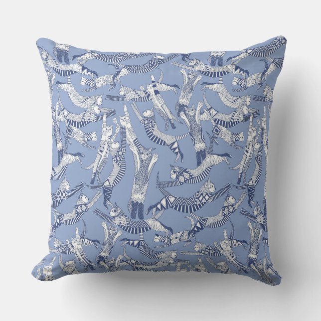 cat party blue cushion (Front)