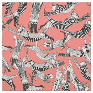 cat party blush coral fabric