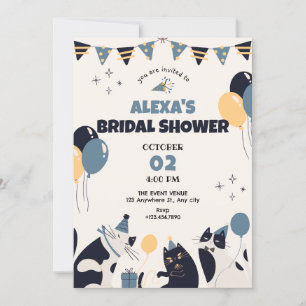 Cat party bridal shower invitation