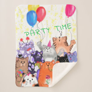 Cat Party Cartoon Sherpa Blanket Funny Cats 