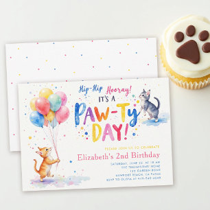 Cat Party Colorful Kittens Balloons Birthday Invitation