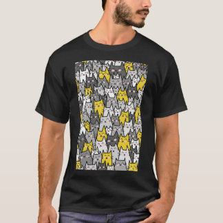 Cat Party Grey Mustard Yellow  T-Shirt