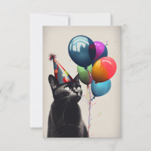 Cat Party Hat Balloons Flat Birthday Card