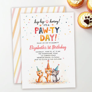 Cat Party Hats Playful Kittens Kids 1st Birthday Invitation