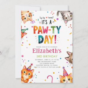 Cat Party Kittens Colourful Whimsical Birthday Invitation