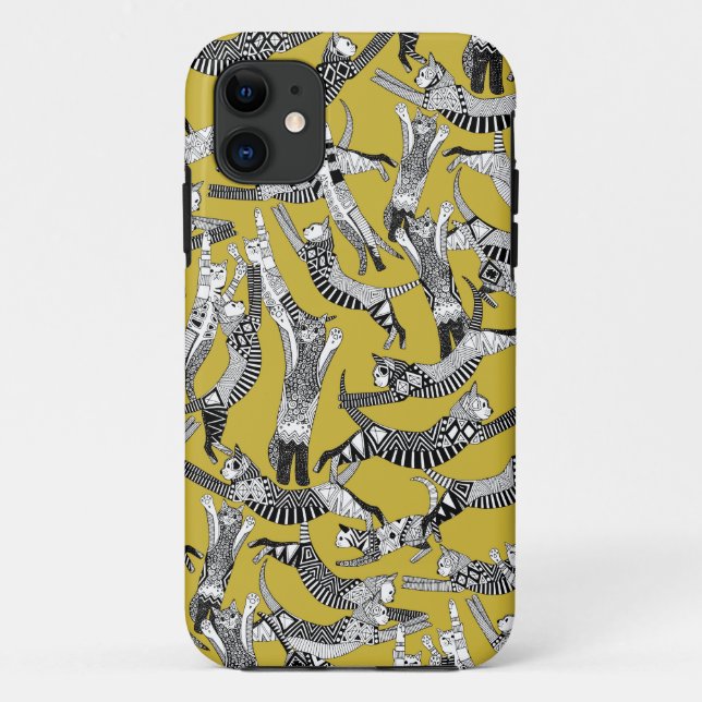 cat party ochre yellow Case-Mate iPhone case (Back)