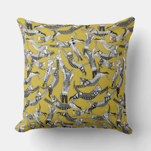 cat party ochre yellow cushion