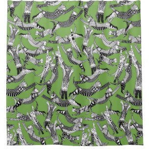 cat party palm green shower curtain