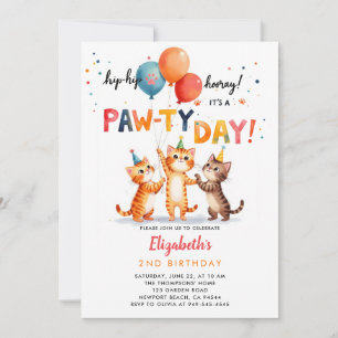 Cat Party Playful Kittens Balloons Birthday Invitation