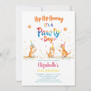 Cat Party Playful Kittens Kids Cute Birthday Invitation