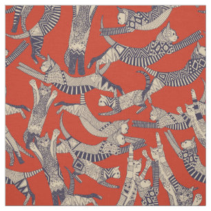 cat party retro fabric