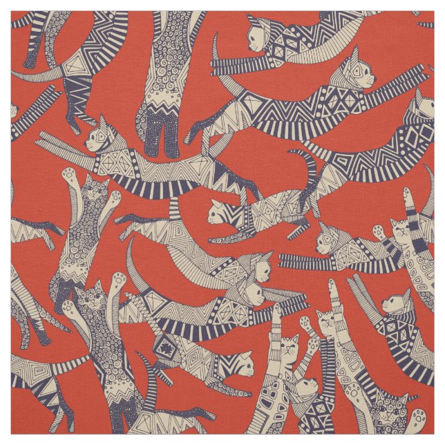 cat party retro fabric (Swatch)