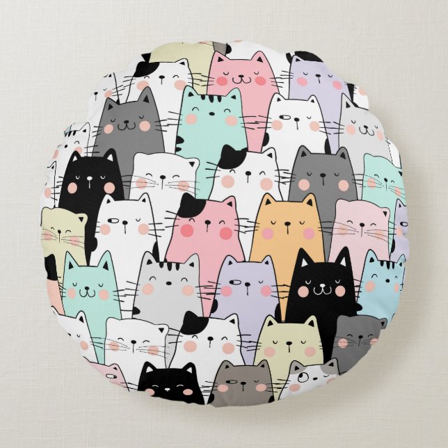 Cat Party Round Cushion (Front)