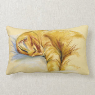Cat Pastel - Orange Tabby Relaxed Pose Lumbar Cushion