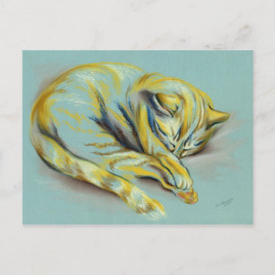 Cat Pastel - Sleeping Tabby Kitten Postcard
