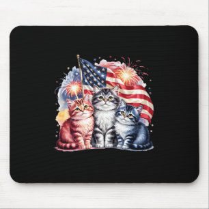 Cat Patriotic America Cats Usa Flag Fireworks 4th Mouse Pad