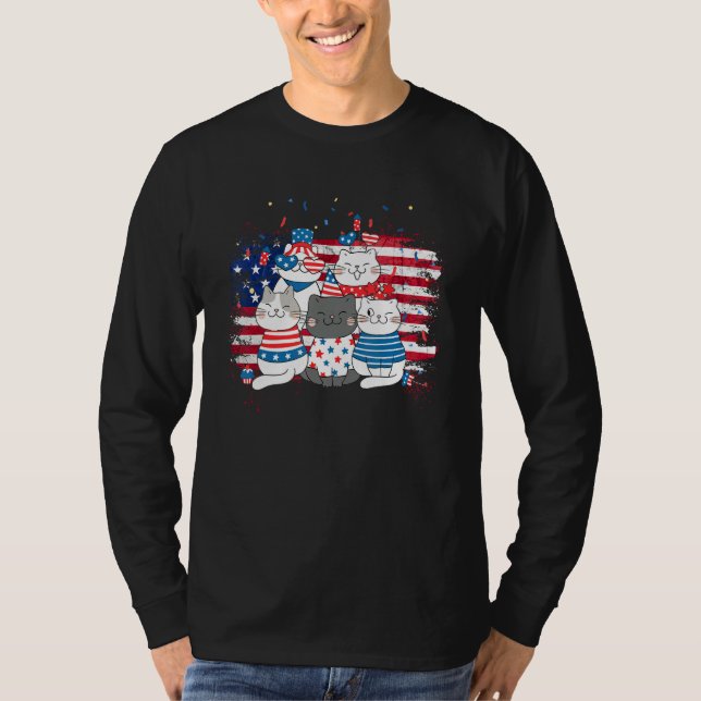 Cat Patriotic USA Flag Cat  Cat Moms 4th Of July T-Shirt (Front)