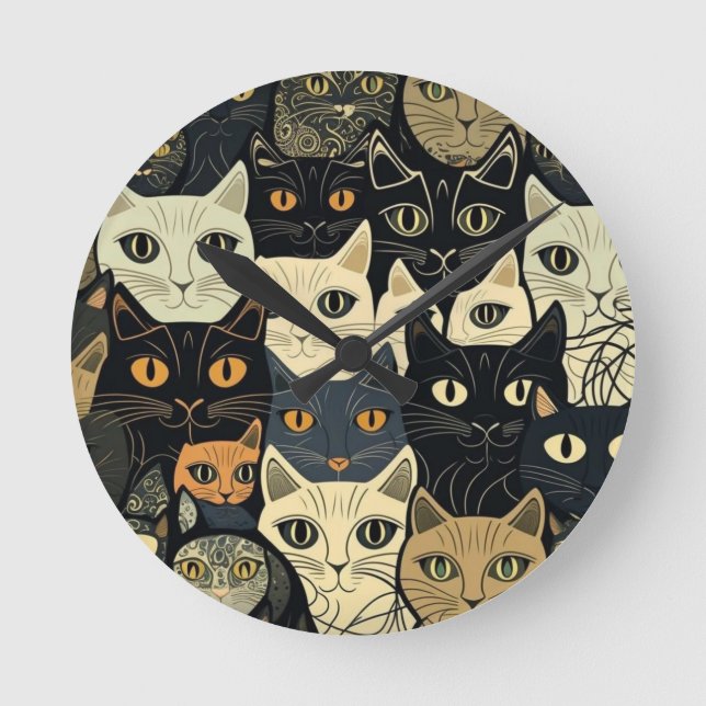 Cat Pattern Artsy Round Clock (Front)