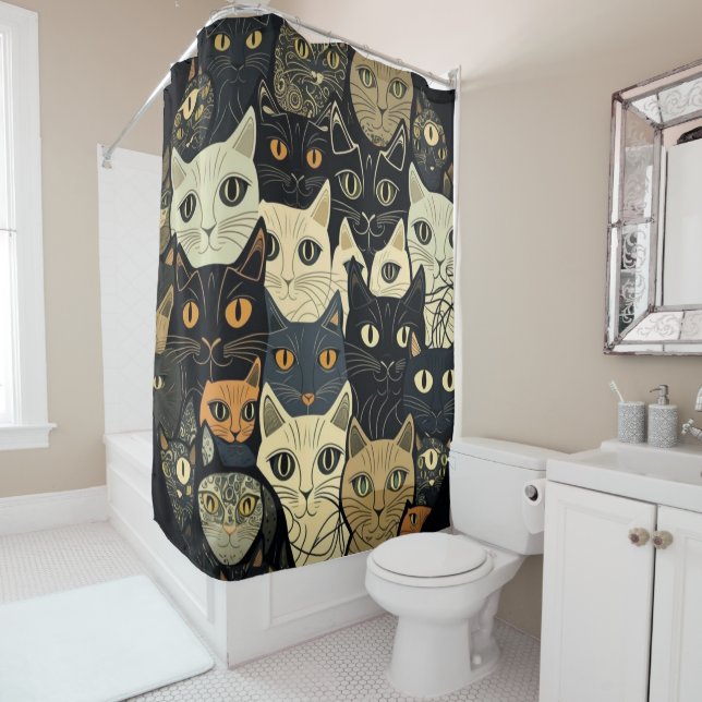 Cat Pattern Artsy Shower Curtain (In Situ)