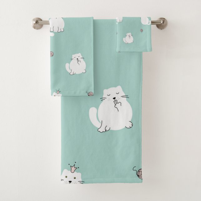 Cat pattern bath towel set (Insitu)