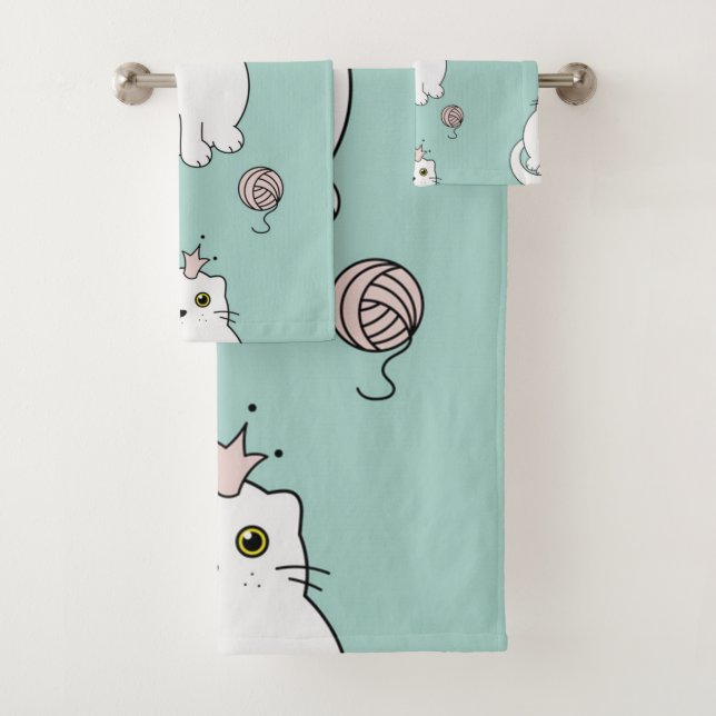 Cat pattern bath towel set (Insitu)