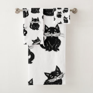 Cat pattern bath towel set