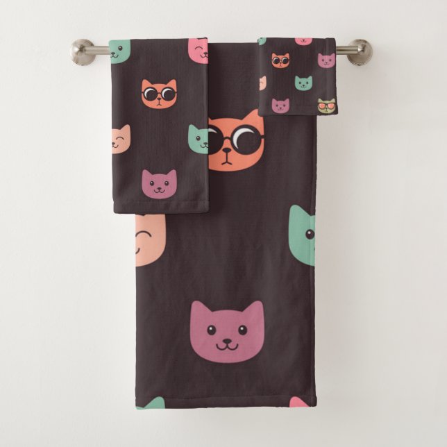 Cat pattern bath towel set (Insitu)