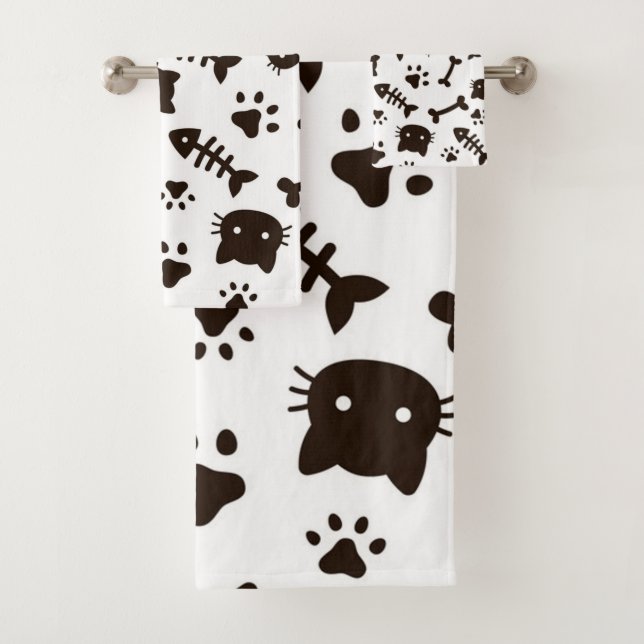 Cat pattern bath towel set (Insitu)