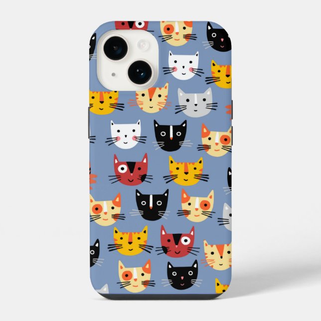 Cat Pattern Blue iPhone Case (Back)