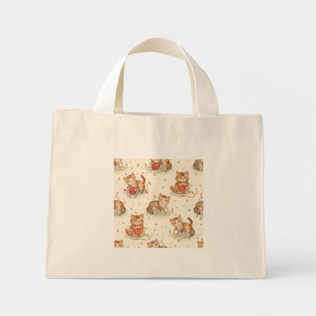 cat pattern christmas mini tote bag (Front)