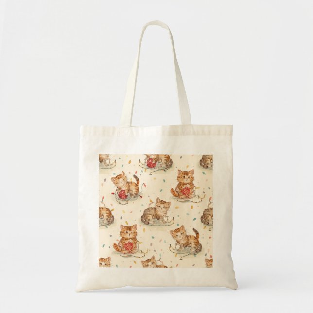 cat pattern christmas tote bag (Front)
