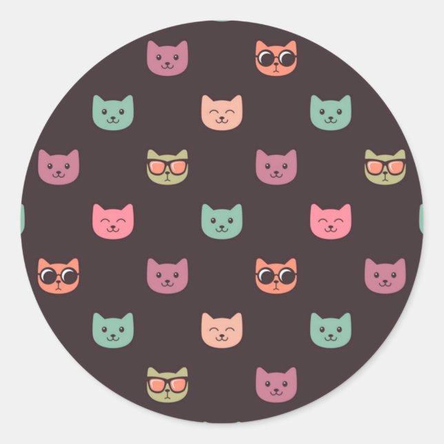 Cat pattern classic round sticker (Front)