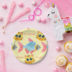 Cat Pattern Cute Colourful Pets Animals Paper Plate
