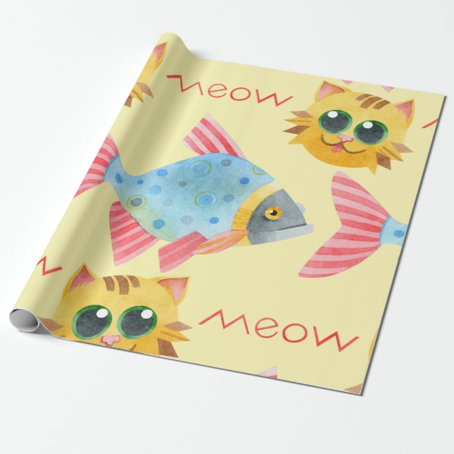  Cat Pattern Cute Colourful Pets Animals  Wrapping Paper (Unrolled)