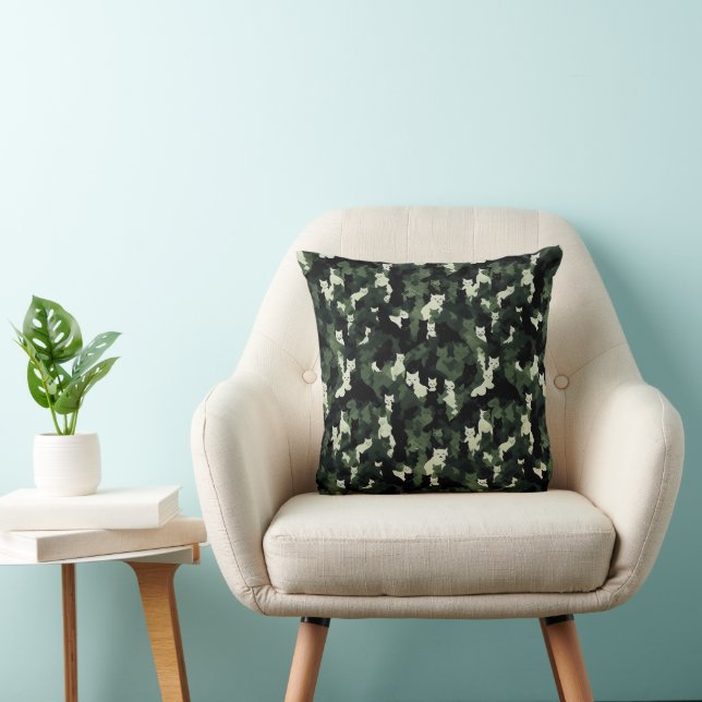Cat Pattern Green Camouflage Cushion (Chair)