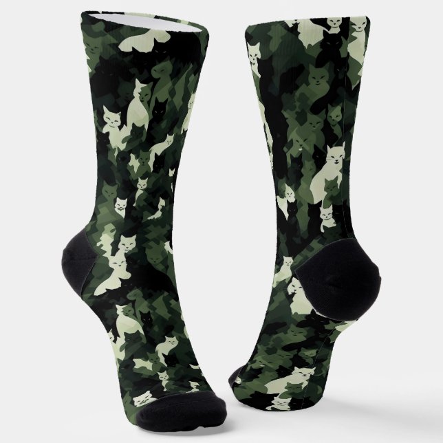 Cat Pattern Green Camouflage Socks (Angled)