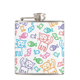 cat pattern hip flask