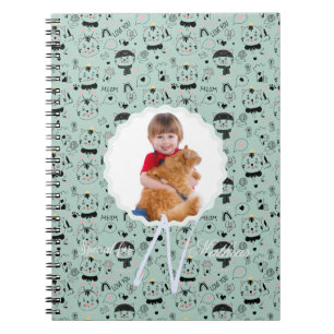 Cat Pattern Monogram Personalised Your Kids Photo Notebook