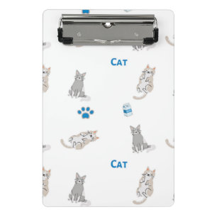 Cat pattern on white mini clipboard