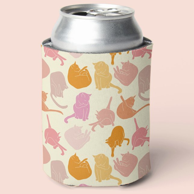 Cat Pattern Pink Orange Modern Can Cooler (Creator Uploaded)