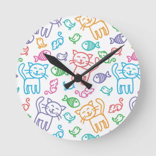 cat pattern round clock