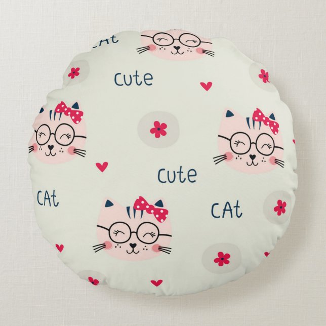 Cat pattern round cushion (Front)