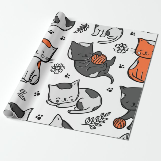 Cat pattern wrapping paper (Unrolled)