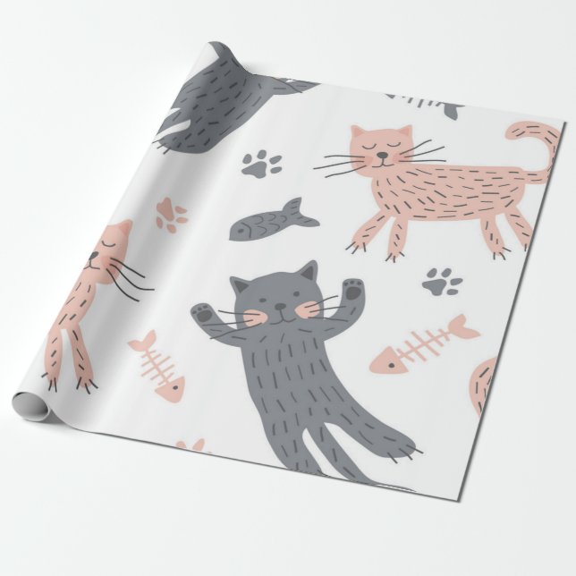 Cat pattern wrapping paper (Unrolled)