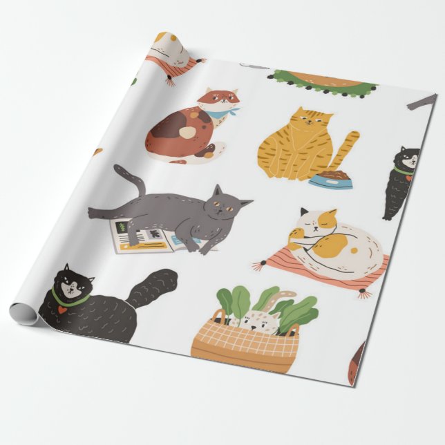 Cat pattern wrapping paper (Unrolled)
