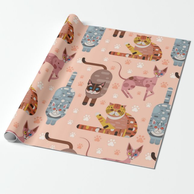 Cat pattern wrapping paper (Unrolled)