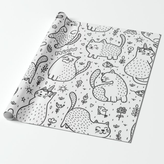 Cat pattern wrapping paper (Unrolled)